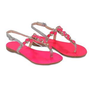Ventutto Rio Pinky Crystal Cluster T Strap Sandal